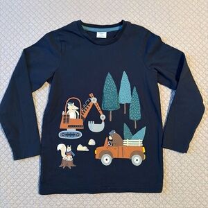 Polarn O. Pyret Long Sleeve Navy Shirt with Forest Print